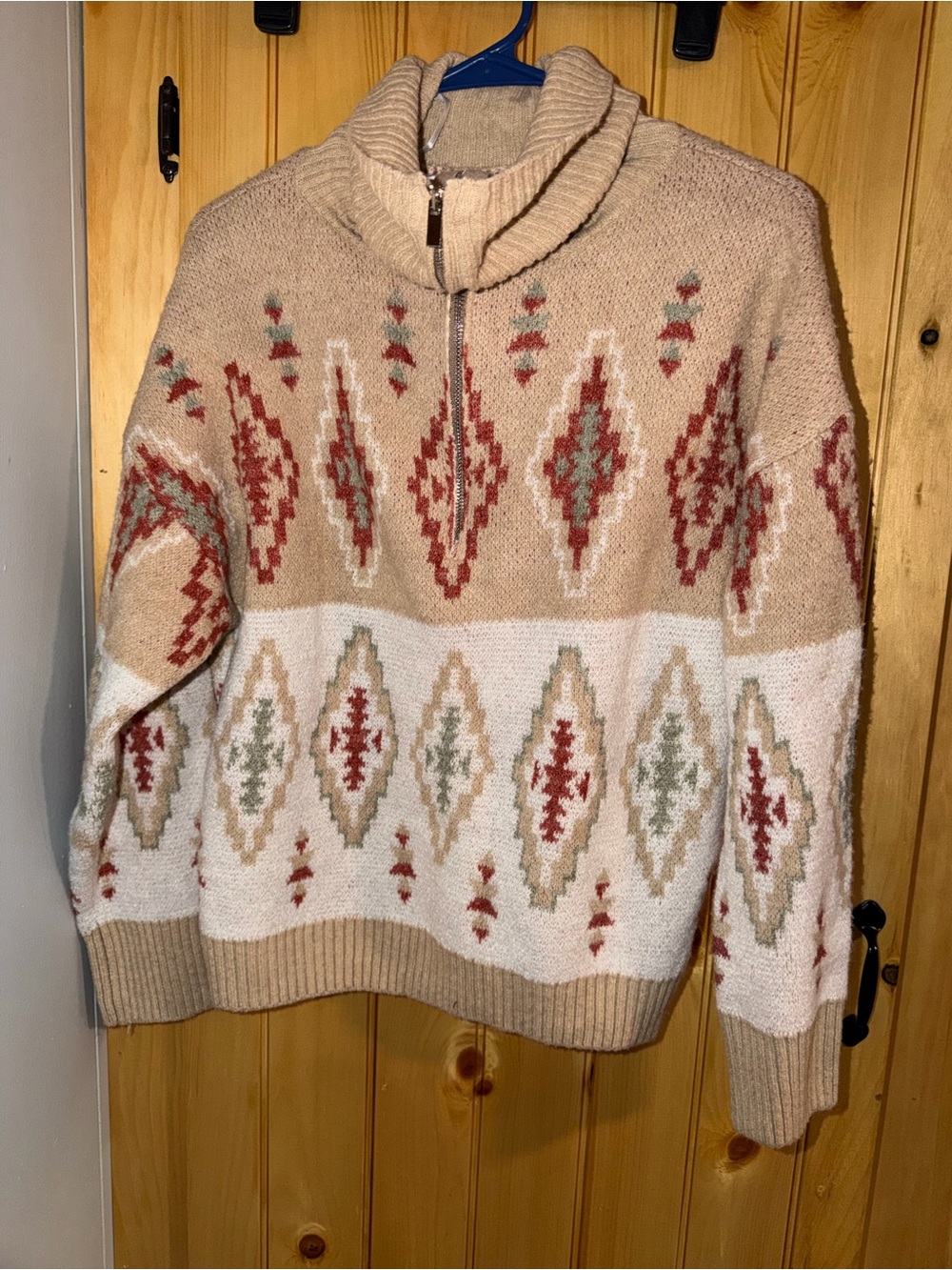 Love & Piece Aztec Turtle Neck Quarter Zip Sweater- NWT- Size Large